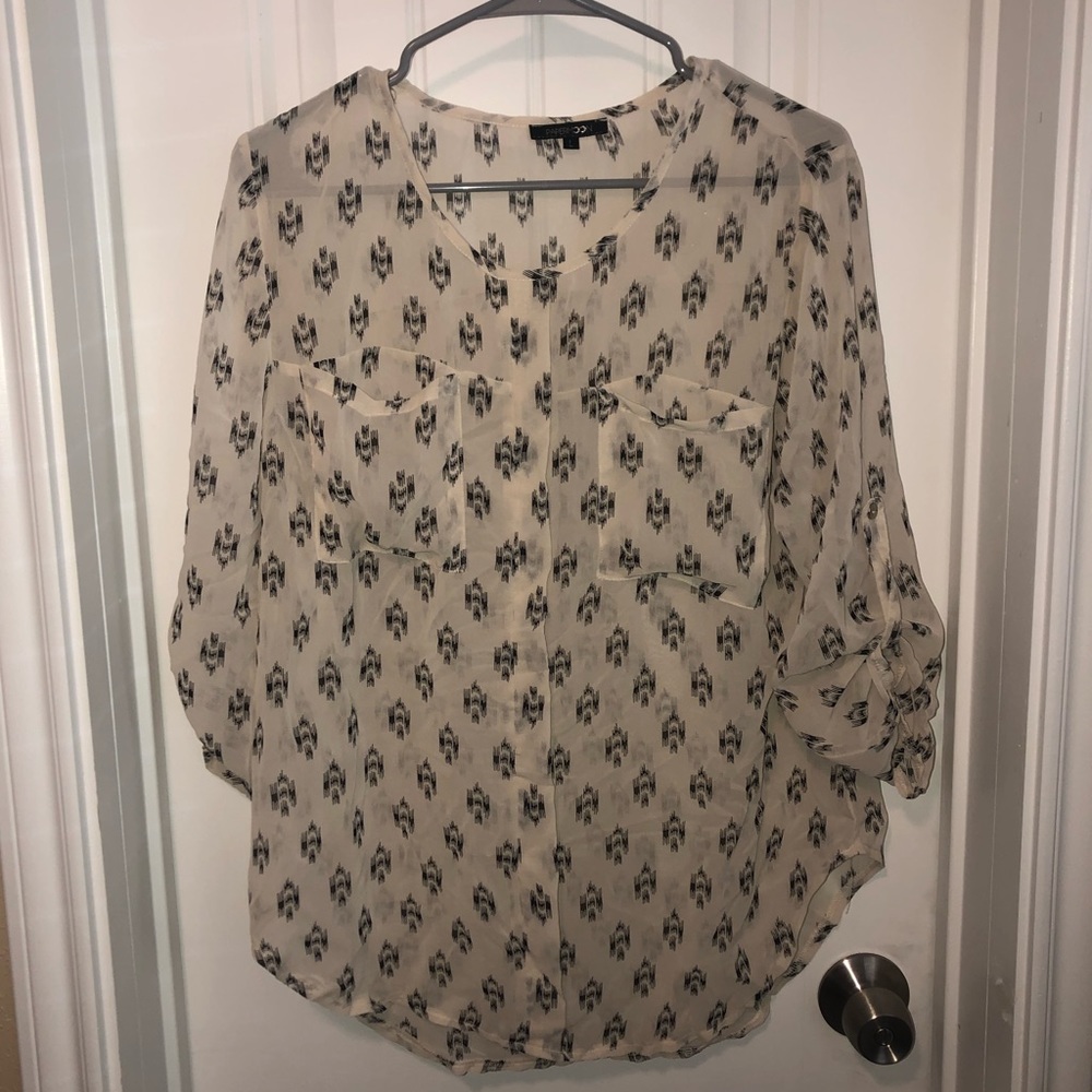 Sheer White & Black Blouse